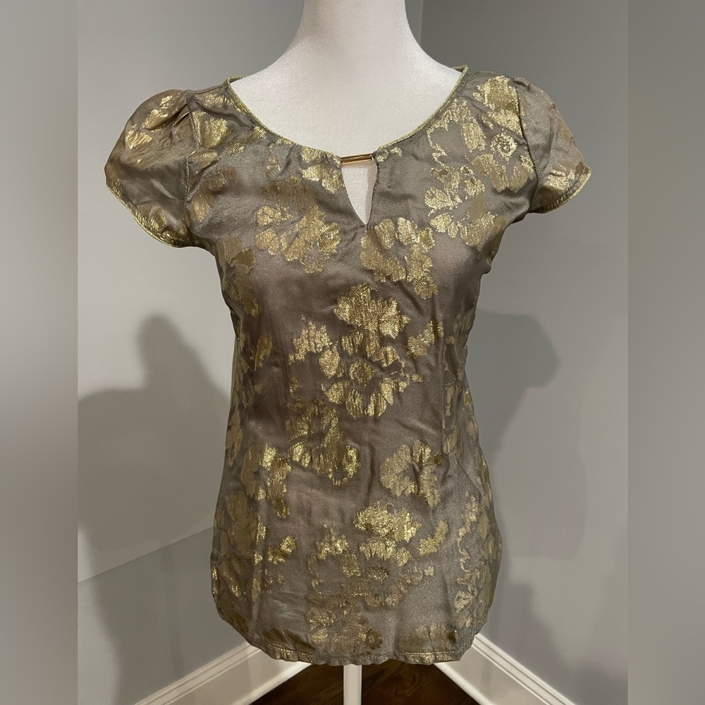 Taupe top with metallic print size XS From The Limited